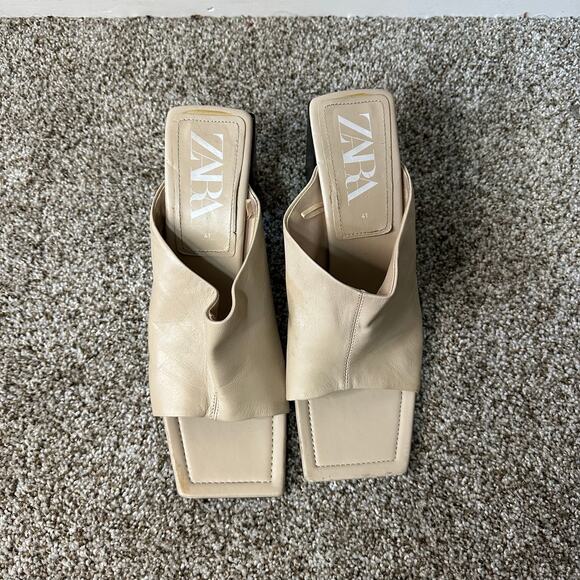 ZARA Women's Leather Block Heel Mules Size 41/U - Picture 2 of 10